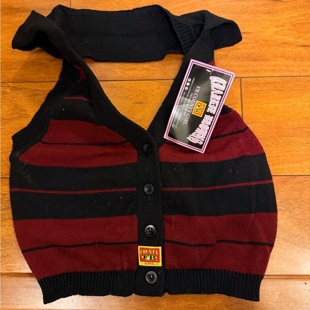 FB County Girls  Striped halter Top - Black and burgundy